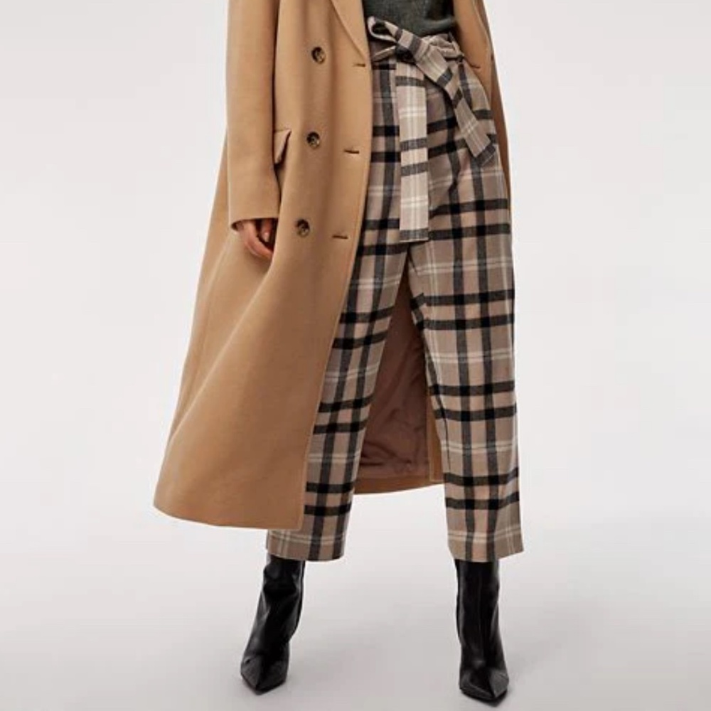 Aritzia Wilfred Tie-front Pants Trousers Wool Cashmere Blend Plaid Academia Sz 2